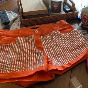 Orange Denim Sequin Shorts